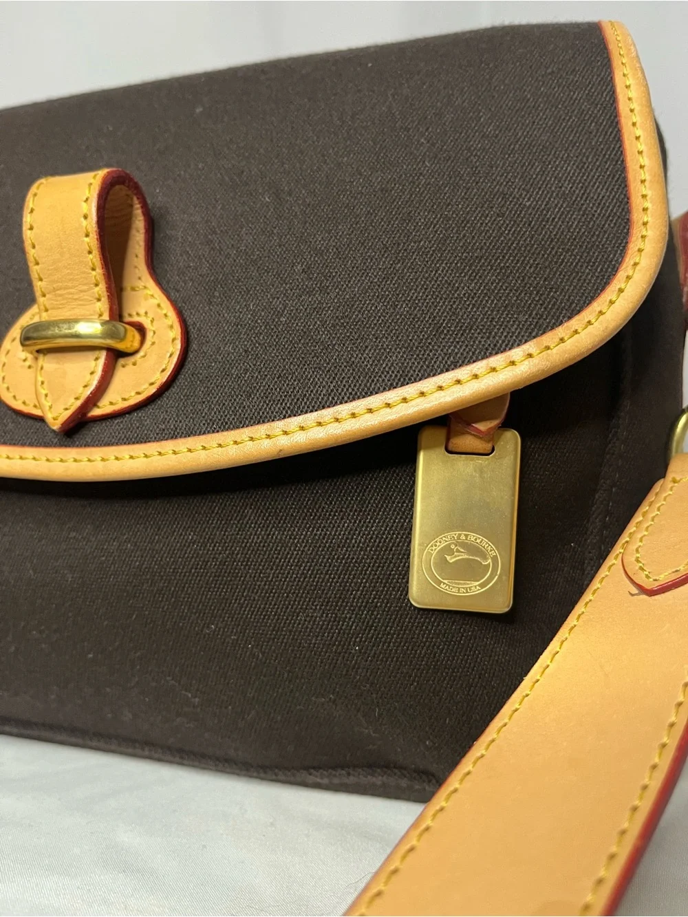 Vintage Dooney and Bourke Black Crossbody Bag with Tan Trim